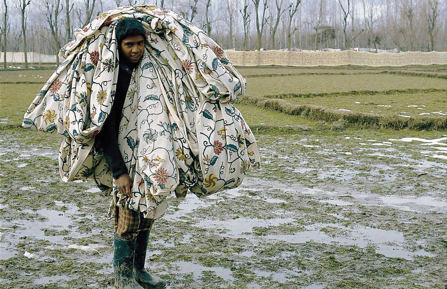 Carrying finished Kashmir crewel